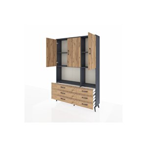 Arges Gardrop 6 Raflı 6 Çekmeceli 3 Kapaklı 132x30x195 Antrasit-çam