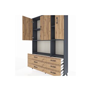 Arges Gardrop 6 Raflı 6 Çekmeceli 3 Kapaklı 132x30x195 Antrasit-çam