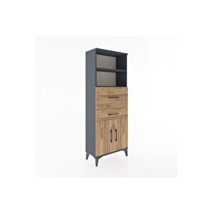Arges Dolap 3 Raflı 2 Çekmeceli 2 Kapaklı 60x30x163 Antrasit-çam