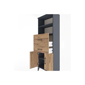 Arges Dolap 3 Raflı 2 Çekmeceli 2 Kapaklı 60x30x163 Antrasit-çam