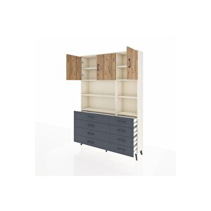 Arges Dolap 8 Raflı 8 Çekmeceli 3 Kapaklı 132x30x195 Aytaşı-çam/antrasit