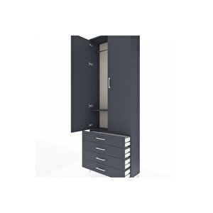 Arges Dolap 2 Raflı 4 Çekmeceli Tek Askılı 88x30x243 Antrasit-antrasit