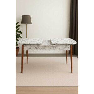 Kelebek Yemek Masası Mutfak Masası Ahşap Masa Açılır Masa 6 Kişilik Masa Beyaz Mermer