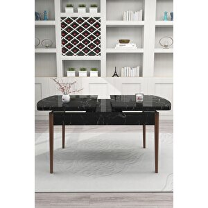 Açılabilir Mutfak Masası Yemek Masası Salon Masası Ahşap Kelebek 6 Kişilik Masa Siyah Mermer Desenli