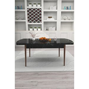 Açılabilir Mutfak Masası Yemek Masası Salon Masası Ahşap Kelebek 6 Kişilik Masa Siyah Mermer Desenli