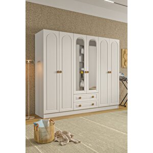 Bohem 6 Kapak 2 Çekmeceli̇ Aynali Gardirop Mdf Kapak