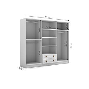 Bohem 6 Kapak 2 Çekmeceli̇ Aynali Gardirop Mdf Kapak