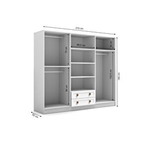Bohem 4 Kapak 2 Çekmece Aynali Gardirop Mdf Kapak