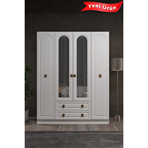 Bohem 4 Kapak 2 Çekmece Aynali Gardirop Mdf Kapak