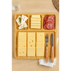 Bambu Sunum Ve Kahvaltı Tabağı, Steak Sunum Tabağı Büyük Boy Bambu Tabak 4 Bölmeli