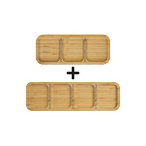 2 Adet Bambu 3 Ve 4 Bölmeli Çerezlik Sunumluk Kahvaltılık Yağdanlık Sunum Servis Tabağı