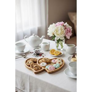 Bambu Çift Kalpli Sunum Ve Kahvaltı Tabağı, Steak Sunum Tabağı 1 Adet