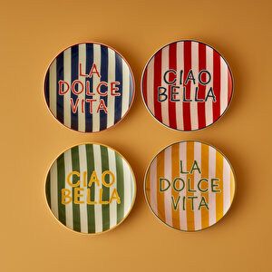 Line Porselen 4'lü Pasta Tabağı (21 Cm) Çok Renkli