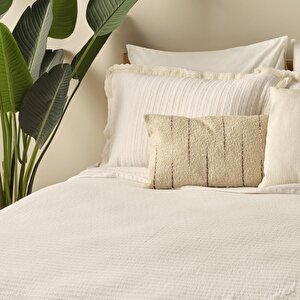 %100 Pamuk Vintage Çift Kişilik Yatak Örtüsü Seti Krem (240x260 Cm) Krem