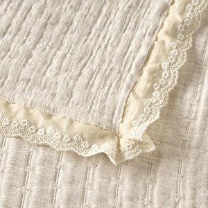 %100 Pamuk Vintage Çift Kişilik Yatak Örtüsü Seti Krem (240x260 Cm) Krem