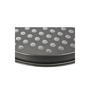 Paslanmaz Karbon Çelik, Delikli, Yanmaz Yapışmaz 32 Cm Büyük Boy Pizza Ve Lahmacun Tepsisi