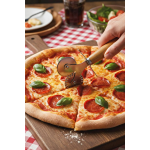 Paslanmaz Karbon Çelik, Delikli, Yanmaz 32 Cm Büyük Boy Pizza Ve Lahmacun Tepsisi Ve Pizza Ruleti