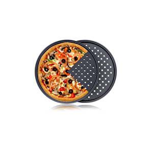 Paslanmaz Karbon Çelik, Delikli, Yanmaz 32 Cm Büyük Boy Pizza Ve Lahmacun Tepsisi Ve Pizza Ruleti