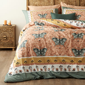 %100 Pamuk Saten Butterfly Çift Kişilik Nevresim Seti (200x220 Cm) Çok Renkli