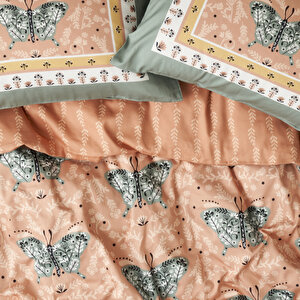 %100 Pamuk Saten Butterfly Çift Kişilik Nevresim Seti (200x220 Cm) Çok Renkli