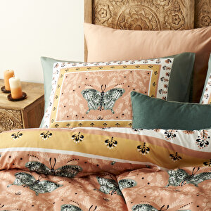 %100 Pamuk Saten Butterfly Çift Kişilik Nevresim Seti (200x220 Cm) Çok Renkli