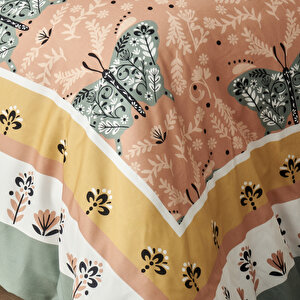 %100 Pamuk Saten Butterfly Çift Kişilik Nevresim Seti (200x220 Cm) Çok Renkli