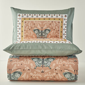 %100 Pamuk Saten Butterfly Çift Kişilik Nevresim Seti (200x220 Cm) Çok Renkli