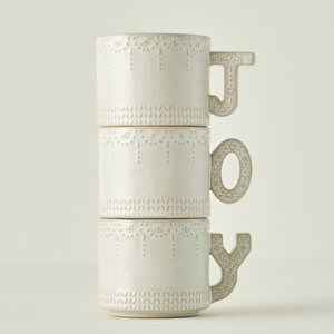 Joy Stoneware Yılbaşı 3'lü Kupa Seti Krem (390 Cc) Krem