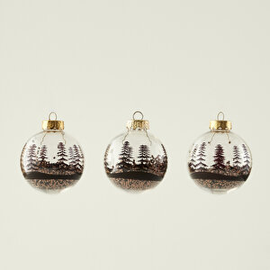 Christmas 3'lü Yılbaşı Süsü Kahverengi (8 Cm) Kahverengi