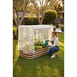 Seralı Modüler Yükseltilmiş Bahçe Yatağı Yükseltilmiş Sebze Yatağı No:7 (140x85) Bej