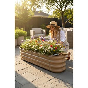 Modüler Yükseltilmiş Bahçe Yatağı Yükseltilmiş Sebze Yatağı Çiçeklik No:3v2 (140x34) Bej