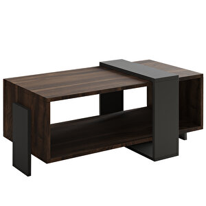 Meleni Orta Sehpa – 90 Cm Modern Tasarım – Raflı, Ceviz/antrasit Ceviz Antrasit