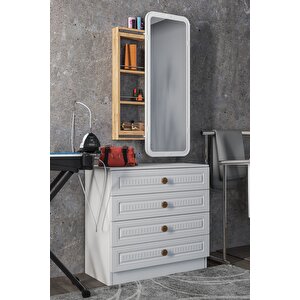 Çok Amaçli Aynali Taki Dolabi Mdf Kapak, Çam - Köşeli Çerçeve 1000 Beyaz