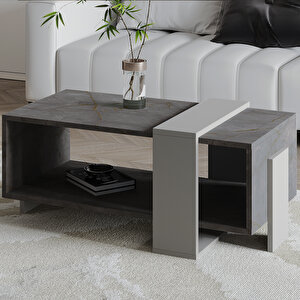 Meleni Orta Sehpa – 90 Cm Modern Tasarım – Raflı, Gordion Mermer/gri Çok Renkli