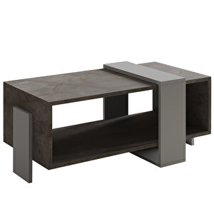 Meleni Orta Sehpa – 90 Cm Modern Tasarım – Raflı, Gordion Mermer/gri Çok Renkli