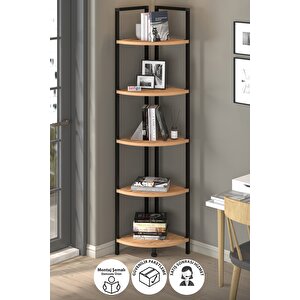 5 Raflı Metal Köşe Kitaplık Rafı Dekoratif Aksesuar Rafı Noyan Çam