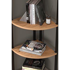 5 Raflı Metal Köşe Kitaplık Rafı Dekoratif Aksesuar Rafı Noyan Çam