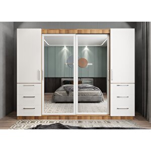 Mükemmel Sürgülü Çekmeceli Kapaklı Gardırop Ceviz&beyaz G.r.m_9_270cm 270 cm
