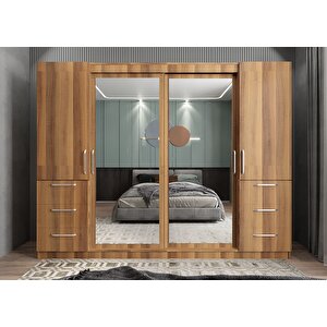 Mükemmel Sürgülü Çekmeceli Kapaklı Gardırop Ceviz G.r.m_5_270cm 270 cm