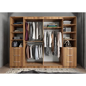 Mükemmel Sürgülü Çekmeceli Kapaklı Gardırop Ceviz G.r.m_5_270cm 270 cm