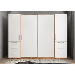 Eko Mükemmel Sürgülü Çekmeceli Kapaklı Gardırop Ceviz&beyaz G.r.m.e_9_270cm 270 cm