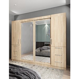 Mükemmel Sürgülü Çekmeceli Kapaklı Gardırop Meşe G.r.m_4_208cm 208 cm