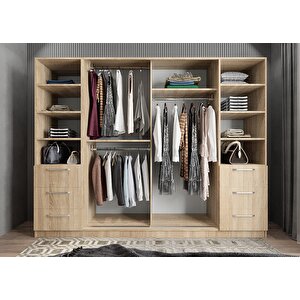 Eko Mükemmel Sürgülü Çekmeceli Kapaklı Gardırop Meşe G.r.m.e_4_208cm 208 cm