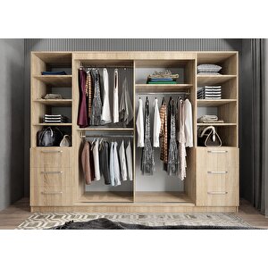 Mükemmel Sürgülü Çekmeceli Kapaklı Gardırop Meşe G.r.m_4_270cm 270 cm