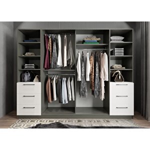 Eko Mükemmel Sürgülü Çekmeceli Kapaklı Gardırop Antrasit&beyaz G.r.m.e_8_270cm 270 cm