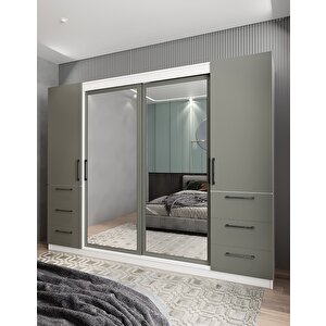 Mükemmel Sürgülü Çekmeceli Kapaklı Gardırop Beyaz&füme G.r.m_6_270cm 270 cm