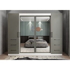 Mükemmel Sürgülü Çekmeceli Kapaklı Gardırop Beyaz&füme G.r.m_6_208cm 208 cm