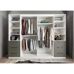 Mükemmel Sürgülü Çekmeceli Kapaklı Gardırop Beyaz&füme G.r.m_6_208cm 208 cm