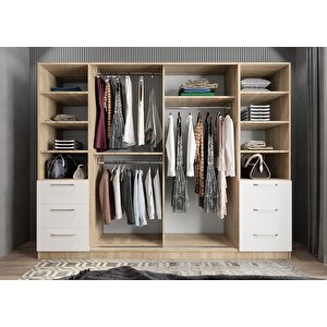 Eko Mükemmel Sürgülü Çekmeceli Kapaklı Gardırop Meşe&beyaz G.r.m.e_7_240cm 240 cm