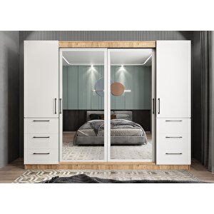 Mükemmel Sürgülü Çekmeceli Kapaklı Gardırop Çam&beyaz G.r.m_14_270cm 270 cm